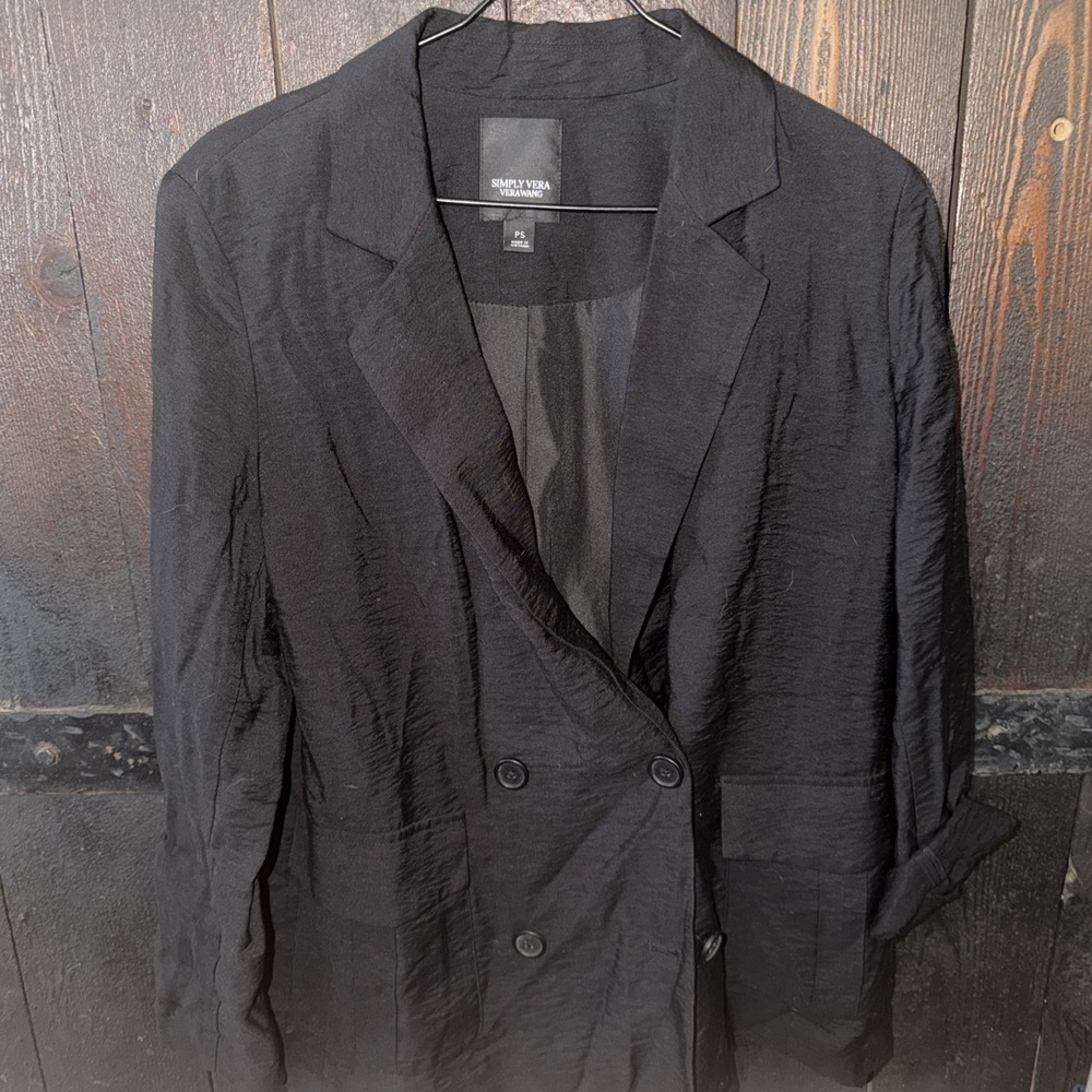 Simply Vera Wang Button Front Blazer Jacket Black Size Petite Small Pockets
